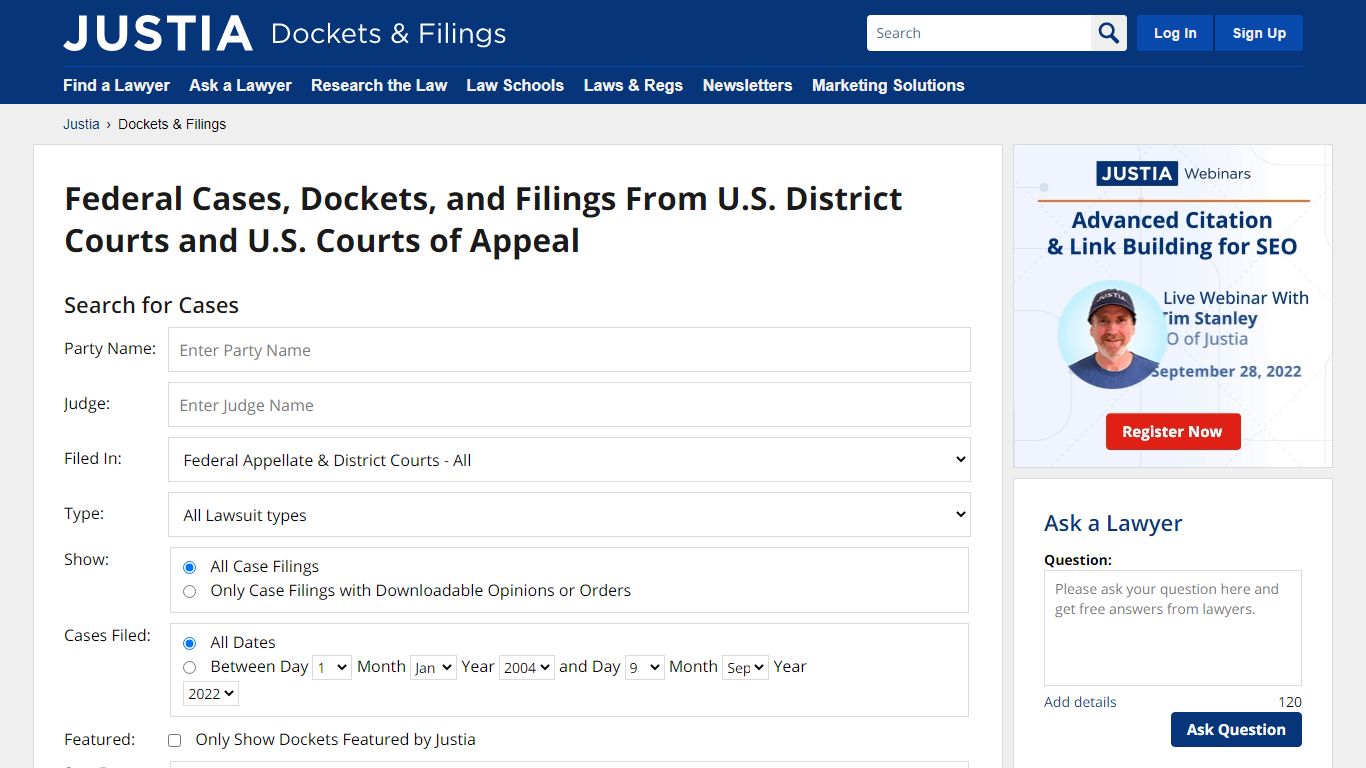 Justia Dockets & Filings - U.S. District Court and U.S. Court of ...